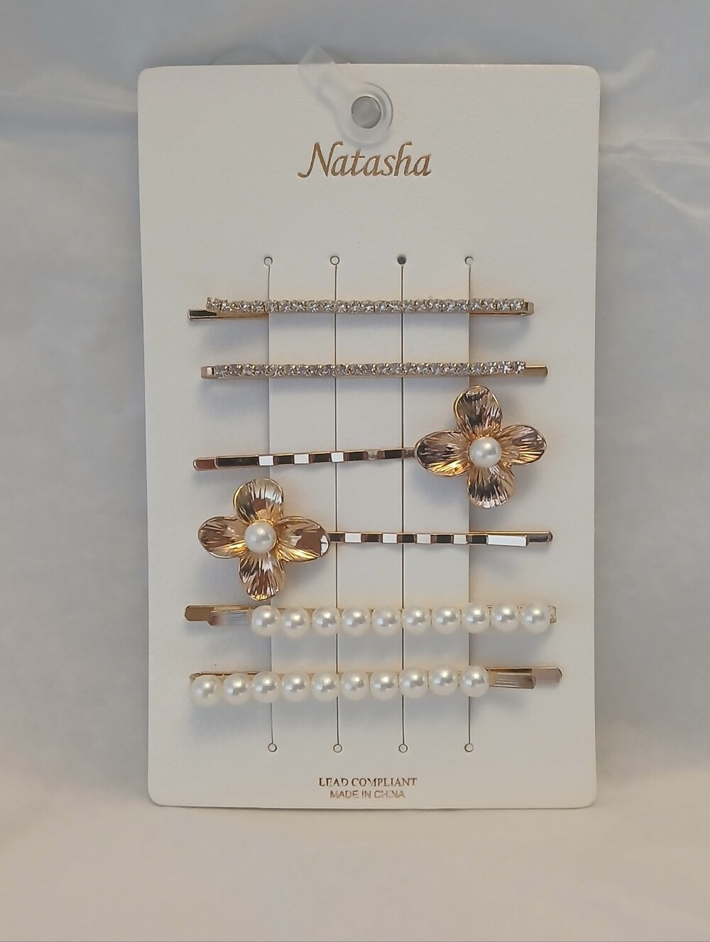 6 Hair Clips, Pearl, Diamond, Flower Vintage Style, Gold Natasha  (Nordstrom)